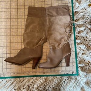 Vintage Suede Leather Tasseled Knee High Boots